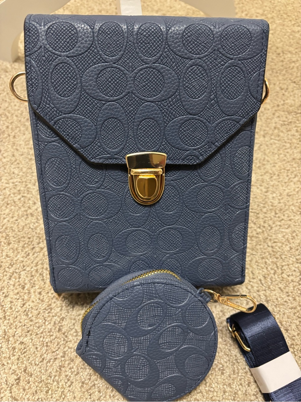 Women’s Navy Embossed Crossbody Bag with Coin Pouch